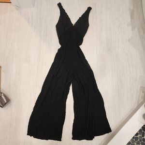 Free People Boho Black Lace Semi-Sheer Wide Leg Criss-Cross Halter Jumpsuit